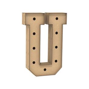 Letra Caixa Grande U Mdf 100Cm Altura Furo Lampad Iluminação