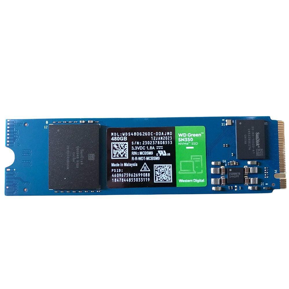 SSD M.2 Nvme 480GB, Western Digital, WD GREEN, 2280 SN350 PCIe Leitura: 2400MB/s e Gravação: 1650MB/s - WD S480G2G0C