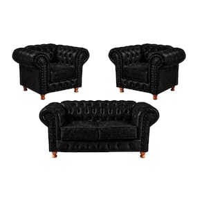 1 Sofá 2,30cm + 2 Poltronas Chesterfield Luiz XV Suede Preto