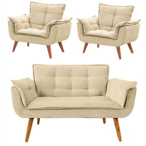 1 Namoradeira +2 Poltronas Opala - SUEDE NUDE - SALA/RECEPÇÃO/ESCRITÓRIO