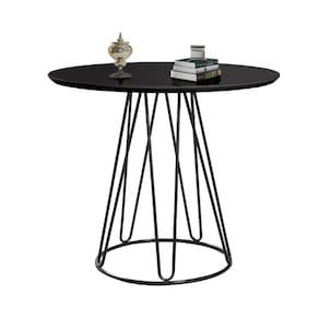 Mesa De Jantar Preta 1,0m Rubi Base Metal Tampo Com Vidro