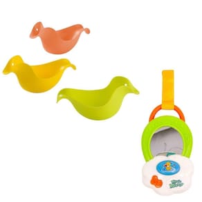Kit Espelho Bebê Portátil + Patinhos Para Banho