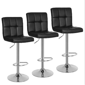 Conjunto 03 Banquetas Gomos Couro Pu Regulagem De Altura - Preta