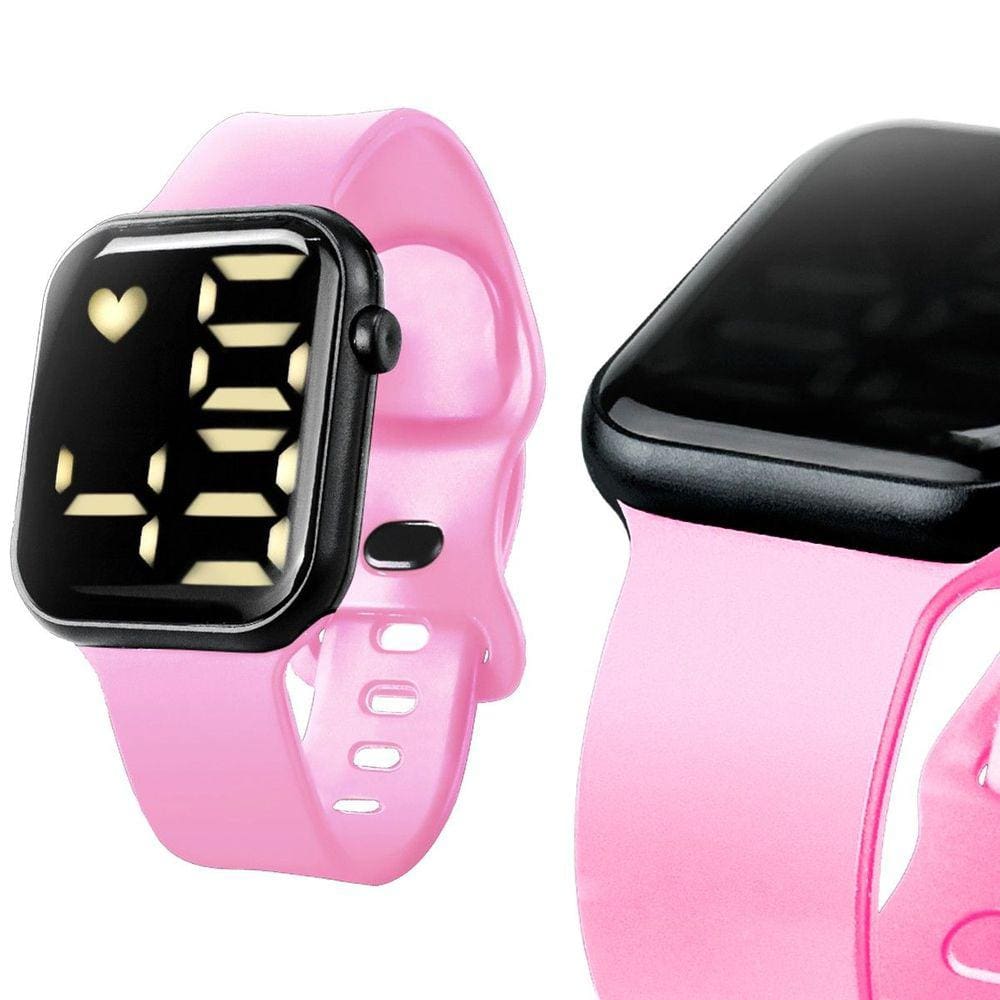 Relogio digital rosa prova dagua silicone infantil barbie casual adolescente qualidade premium led