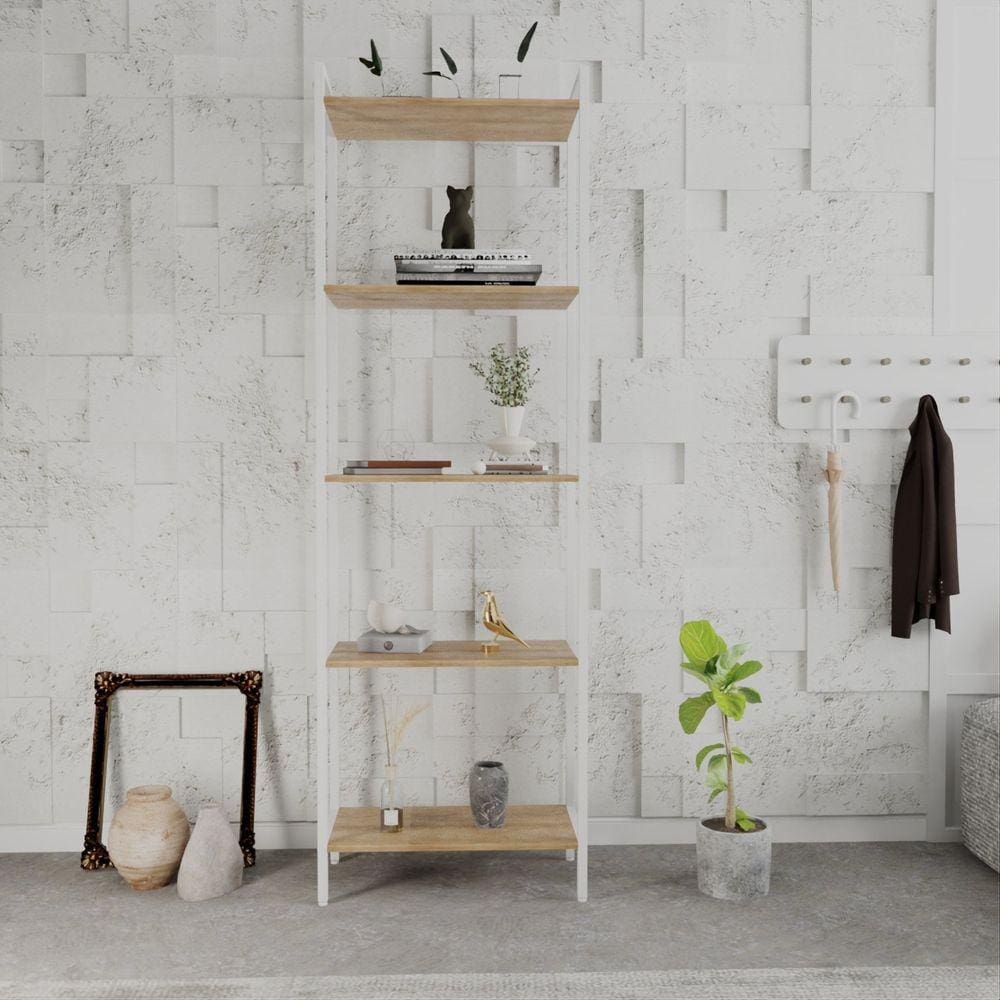 Estante para Livros Industrial Aço Multiuso 5 Prateleiras 187x60cm Active Yescasa Lâmina Mel / Est.Branca