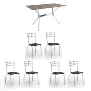 Conjunto Sala de Jantar Kappesberg Crome Tampo de Vidro 6 Cadeiras Cromado Bronze Preto