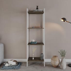 Estante para Livros Industrial Aço Multiuso 4 Prateleiras 146x45cm Active Yescasa Carvalho Dark / Est.Branca