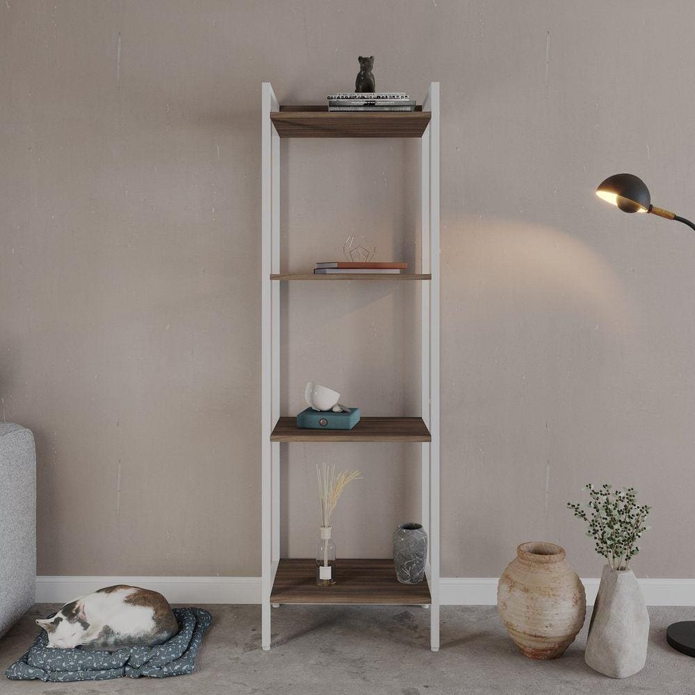 Estante para Livros Industrial Aço Multiuso 4 Prateleiras 146x45cm Active Yescasa Nogal / Est.Branca