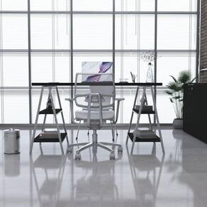 Escrivaninha Cavalete 135cm 4 Prateleiras Estilo Industrial Kuadra Preto Ônix / Est.Branca