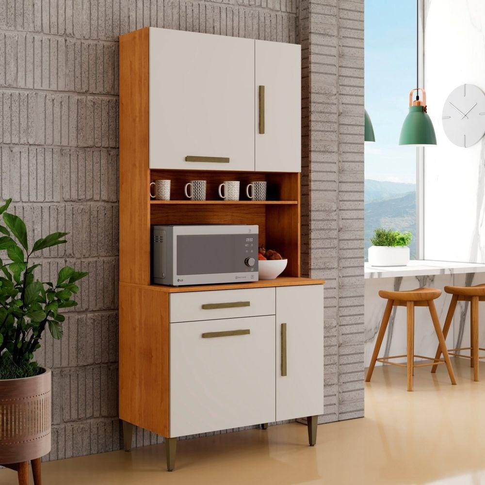 Armário para Cozinha 4 Portas 1 Gaveta Bahia Marrom/Off White