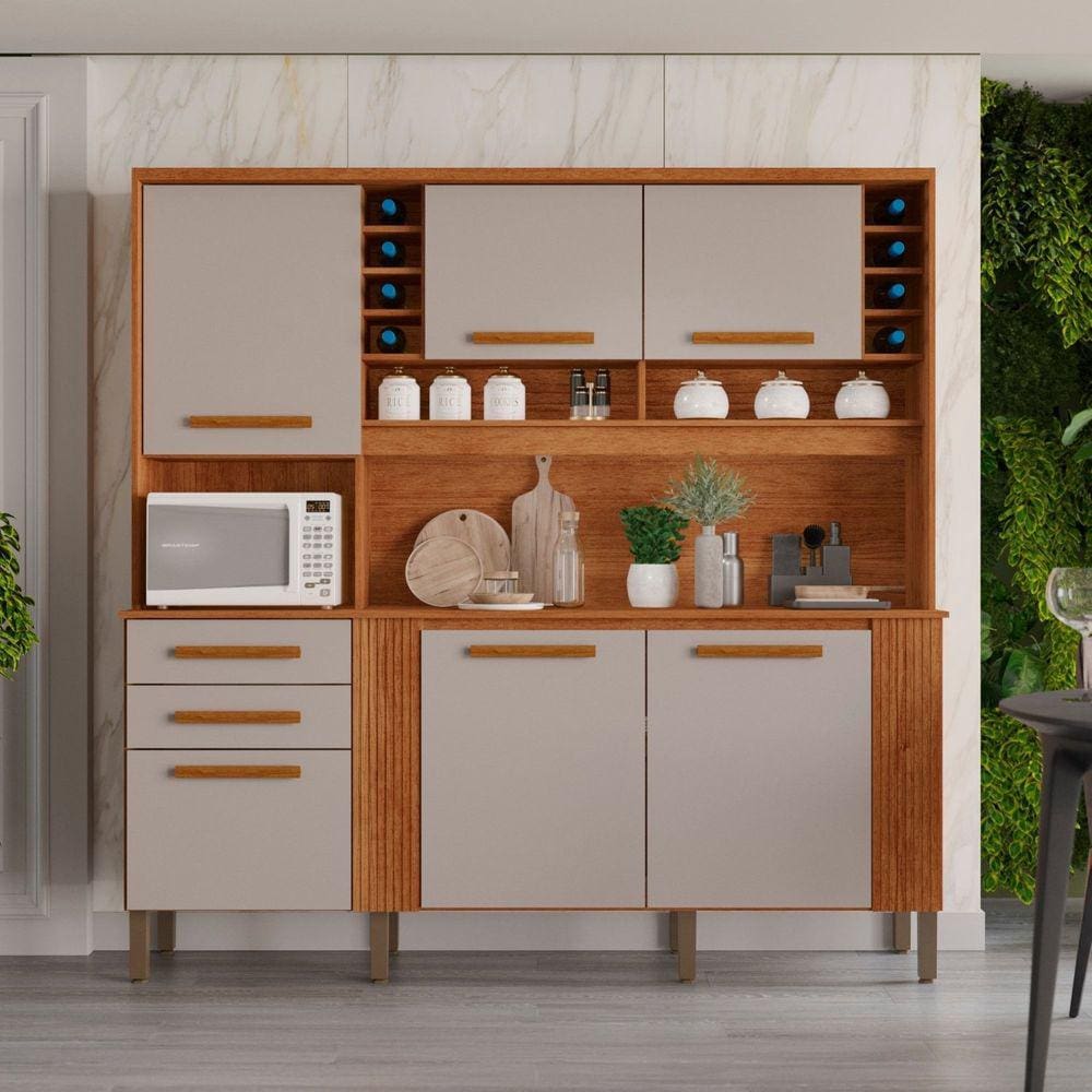 Armário de Cozinha 6 Portas 2 Gavetas Catar Cinamomo/Off-White