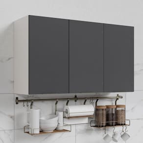 Armário Aéreo 3 Portas 120cm Puxador 150cm Ipanema CabeCasa MadeiraMadeira Grafite Trama/Branco