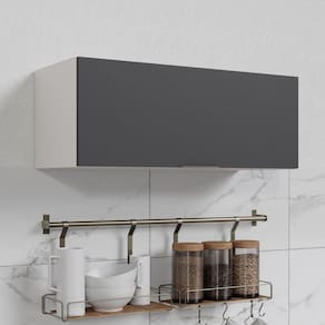 Armário Aéreo Porta Basculante 90cm Puxador 150cm Ipanema CabeCasa MadeiraMadeira Grafite Trama/Branco