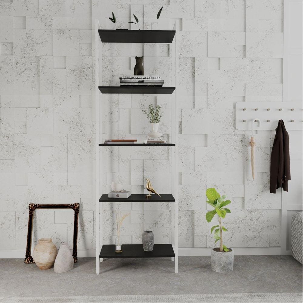 Estante para Livros Industrial Aço Multiuso 5 Prateleiras 187x60cm Active Yescasa Preto Ônix / Est.Branca