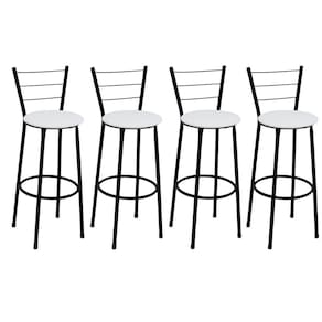 Kit 4 Banquetas Altas Preta com Encosto Assento Branco
