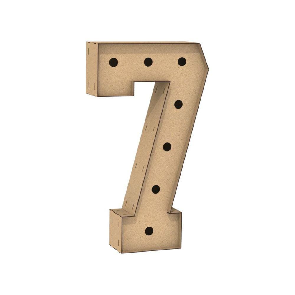 Número 7 Letra Caixa Grande Mdf 60Cm Altura Furo Iluminação