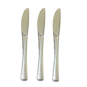 Kit 48 Un Facas Refeição Luxo Plástico Prata 19,5Cm Festa