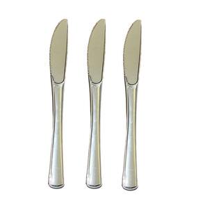 Kit 48 Facas Descartáveis De Luxo Em Plástico Prata 19,5Cm