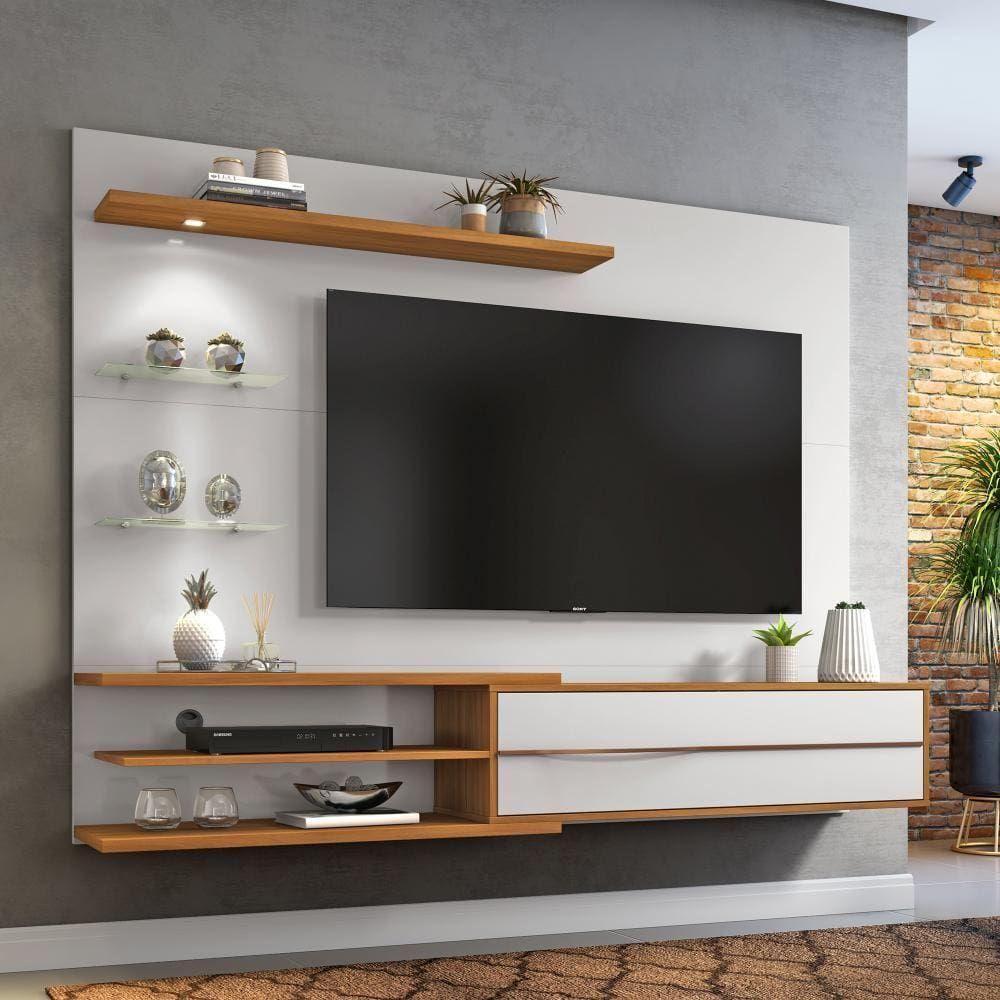 Painel para TV até 60 Polegadas 1 Porta 2 Nichos Roma Notável Off-White/Freijó