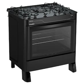 Fogão Esmaltec ágata Glass 5 Bocas Preto Forno Limpa Fácil E Acendimento Automático