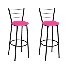 Kit 2 Banquetas Altas Preta com Encosto Assento Rosa