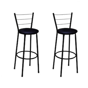 Kit 2 Banquetas Altas Preta com Encosto Assento Preto