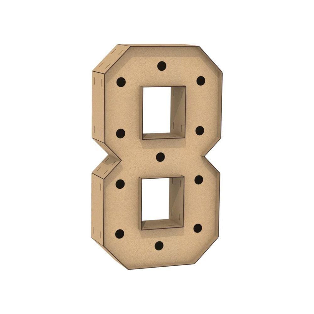 Número 8 Letra Caixa Grande Mdf 60Cm Altura Furo Iluminação