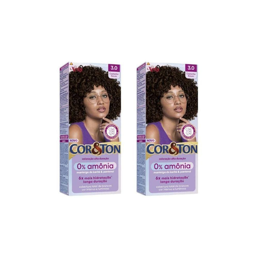 Coloraçao Cor&Ton Sem Amonia 3.0 Castanho Escuro-Kit C/2Un
