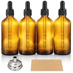 Frascos de tintura de vidro âmbar escuro de 120 ml com conta-gotas, pacote com 4