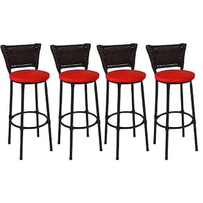 Kit 4 Banquetas Médias Preta com Encosto Junco Argila Assento Vermelho