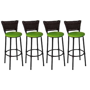 Kit 4 Banquetas Médias Preta com Encosto Junco Argila Assento Verde