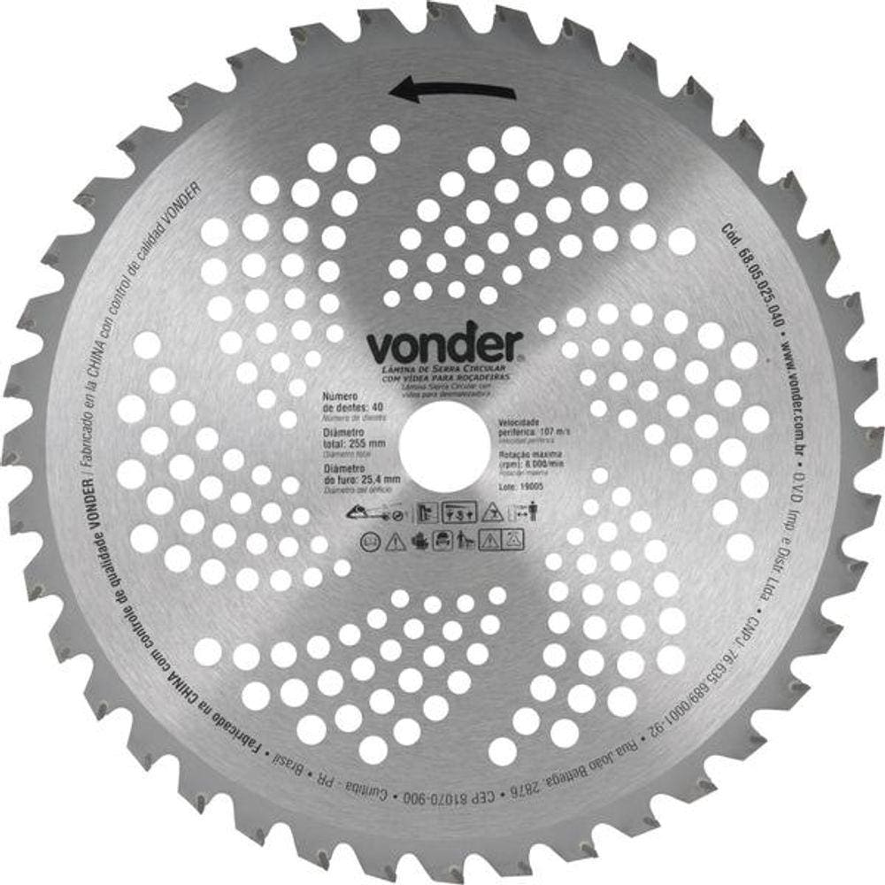 Lâmina Circular p/ Roçadeira c/ Videa 255x25,4x40 Vonder