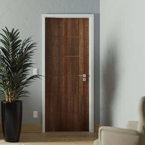 Folha de Porta de Madeira 210x80cm Espessura 3,5cm MMC Eucaplac Frisada Elegance Eucatex Noce Ebano