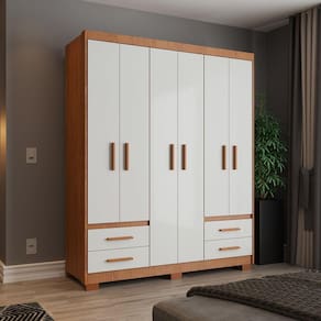 Guarda-Roupa Casal 6 Portas 4 Gavetas Primacy Freijó Wood/Off-White