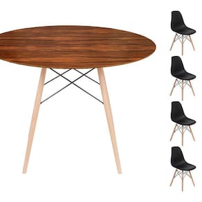Conjunto Mesa Eames Eiffel DSW Redonda Pau Ferro 120cm + 4 Cadeiras Eames DSW - Preta