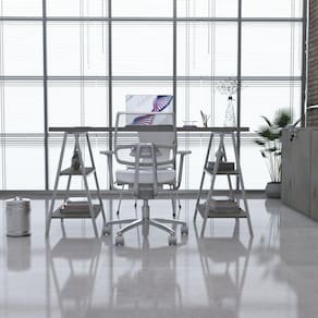 Escrivaninha Cavalete 135cm 4 Prateleiras Estilo Industrial Kuadra Snow / Est.Branca