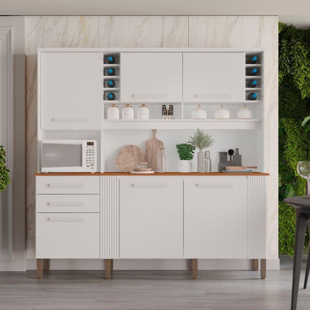 Armário de Cozinha 6 Portas 2 Gavetas Catar Branco