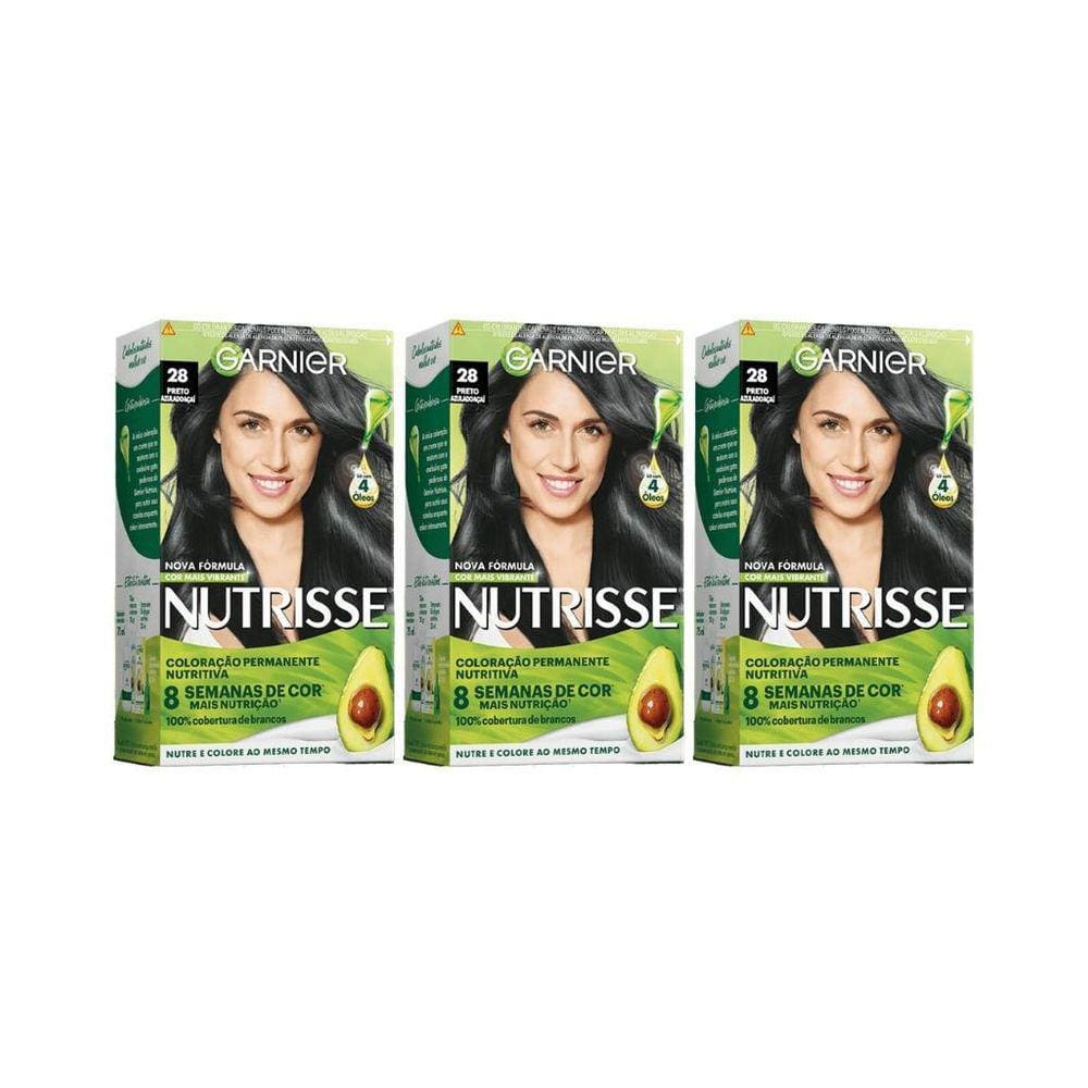 Coloraçao Nutrisse 28 Preto Azulado Acai-Kit C/3Un