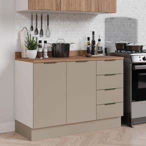 Balcão Pia 120cm com Tampo com Rodapé Puxador 150cm Ipanema CabeCasa MadeiraMadeira Cinza Trama/Branco