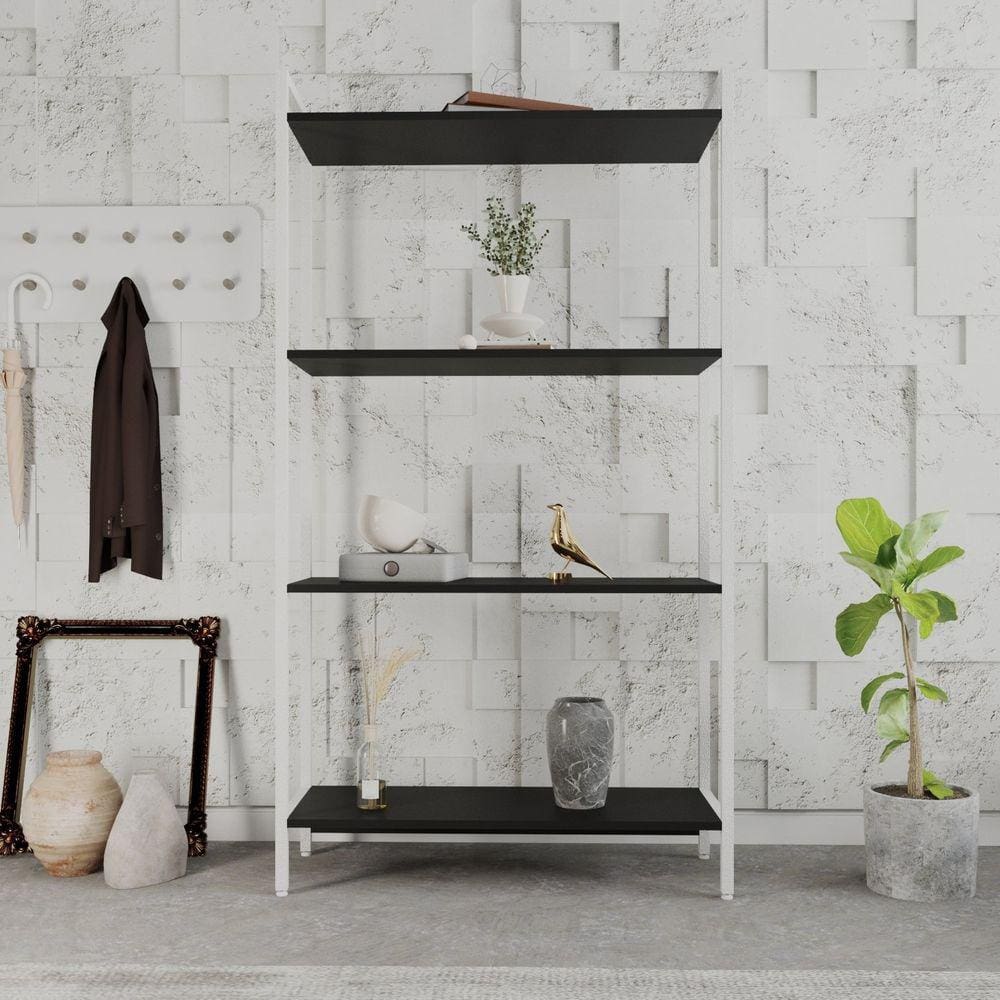Estante para Livros Industrial Aço Multiuso 4 Prateleiras 146x80cm Active Yescasa Preto Ônix / Est.Branca