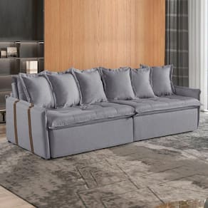 Sofá Retrátil e Reclinável 254cm M161 Linho/Cinza