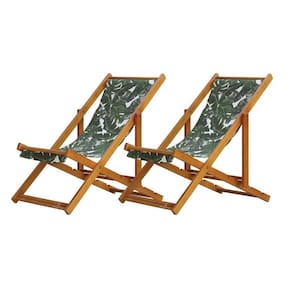 Kit 2 Espreguiçadeira Preguiçosa Dobrável sem Braço Envernizada Tecido Folhas Verdes Folhas Verdes