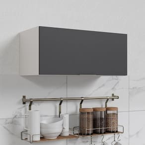 Armário Aéreo Porta Basculante 80cm Puxador 150cm Ipanema CabeCasa MadeiraMadeira Grafite Trama/Branco