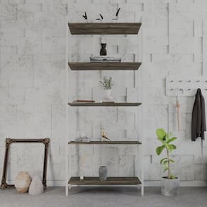 Estante para Livros Industrial Aço Multiuso 5 Prateleiras 187x80cm Active Yescasa Carvalho Dark / Est.Branca