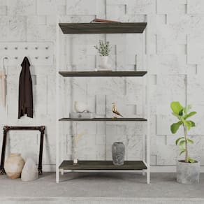 Estante para Livros Industrial Aço Multiuso 4 Prateleiras 146x80cm Active Yescasa Carvalho Dark / Est.Branca