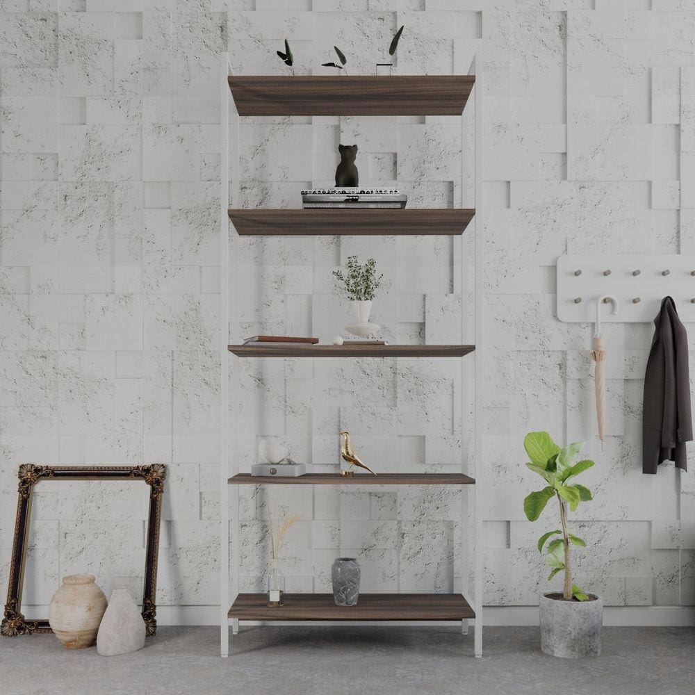 Estante para Livros Industrial Aço Multiuso 5 Prateleiras 187x80cm Active Yescasa Nogal / Est.Branca