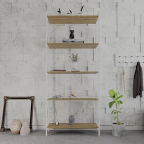 Estante para Livros Industrial Aço Multiuso 5 Prateleiras 187x80cm Active Yescasa Lâmina Mel / Est.Branca