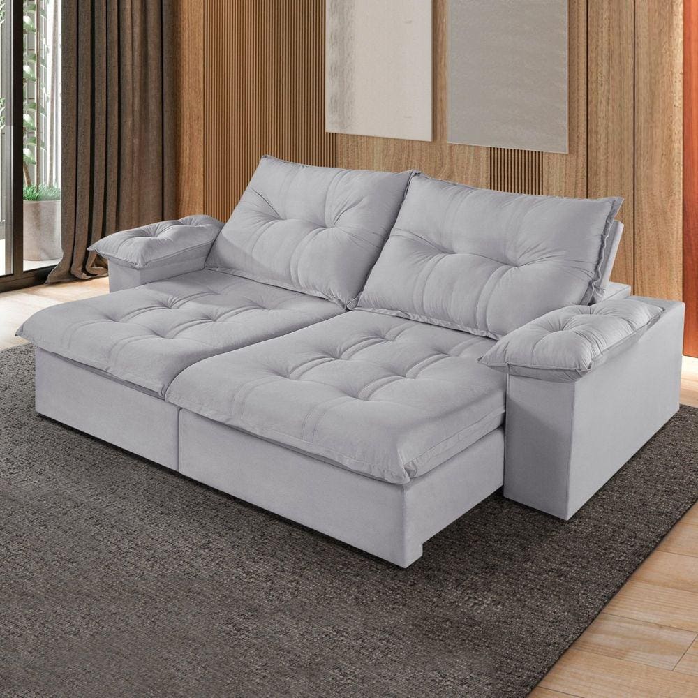 Sofá Retrátil e Reclinável 250cm M183 Cinza Claro