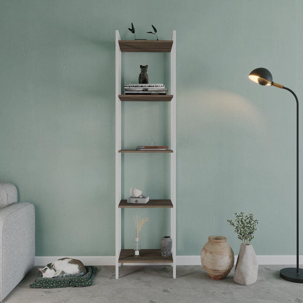 Estante para Livros Industrial Aço Multiuso 5 Prateleiras 187x45cm Active Yescasa Nogal / Est.Branca