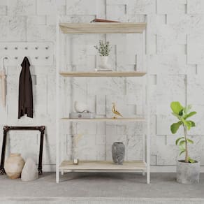 Estante para Livros Industrial Aço Multiuso 4 Prateleiras 146x80cm Active Yescasa Carvalho / Est.Branca